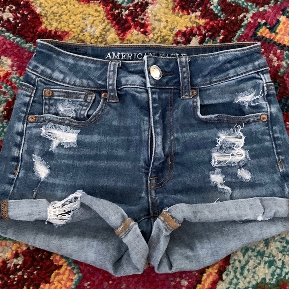 American Eagle High Rise Shortie Jean Shorts 00